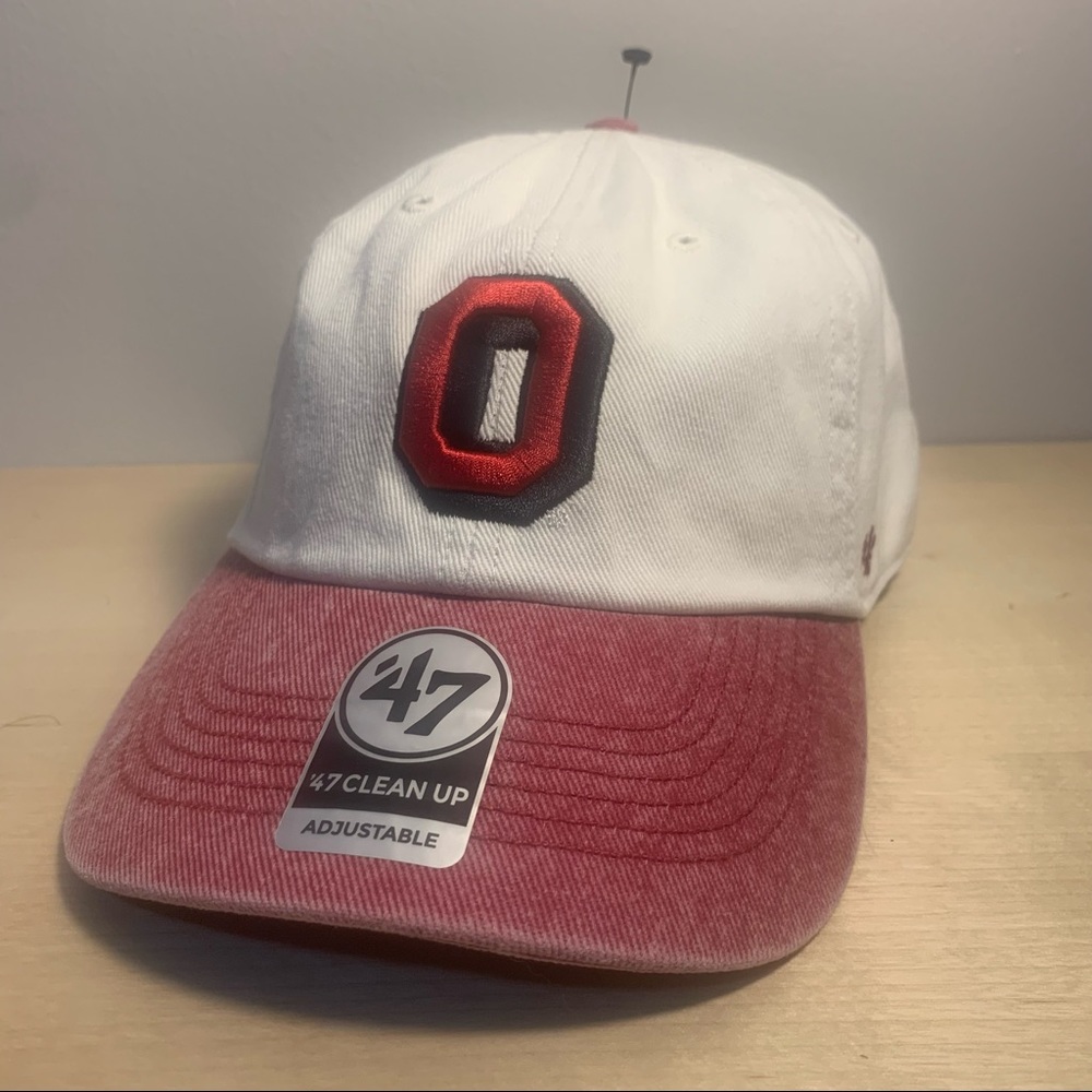 Ohio State University Buckeyes Hat Cap 47 Brand Clean Up Block O White Red NEW